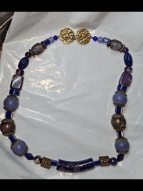 Vintage Purple Bead and Gold Accent Statement Necklace